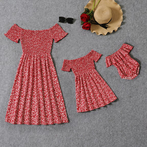 Vestido Vermelho Floral Mãe e Filha