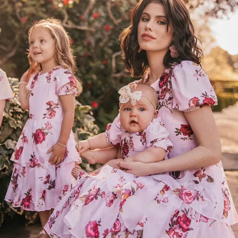 Vestido Flores Mãe e Filha