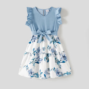 Vestido Flores Azul Mãe e Filha