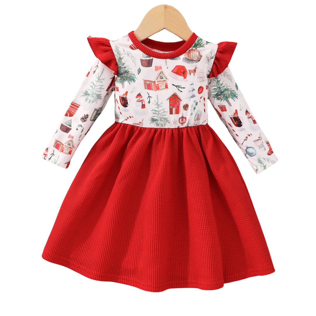 Vestido Infantil Manga Comprida de Natal