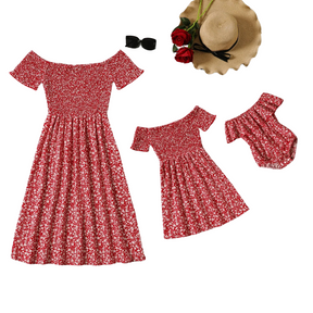 Vestido Vermelho Floral Mãe e Filha