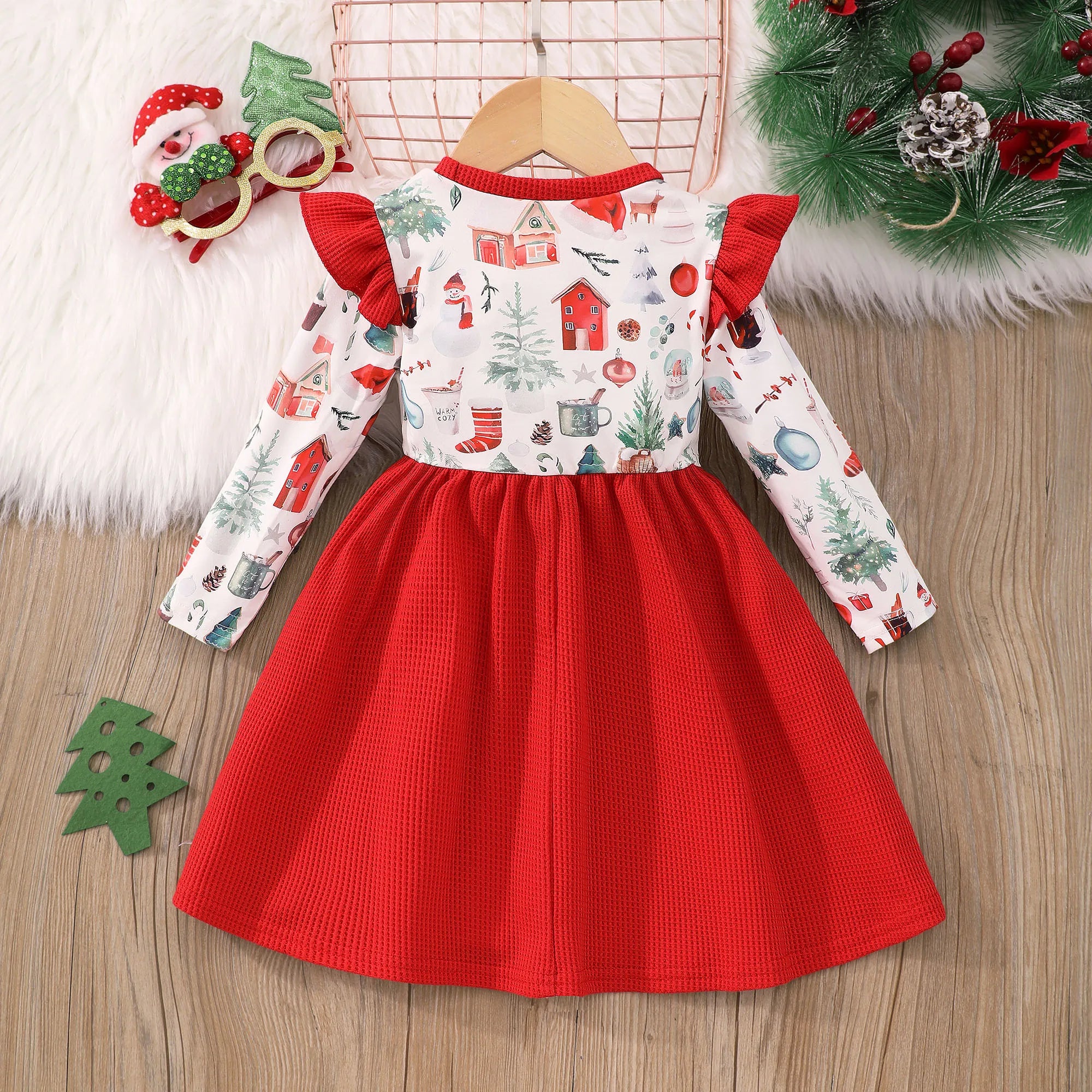 Vestido Infantil Manga Comprida de Natal