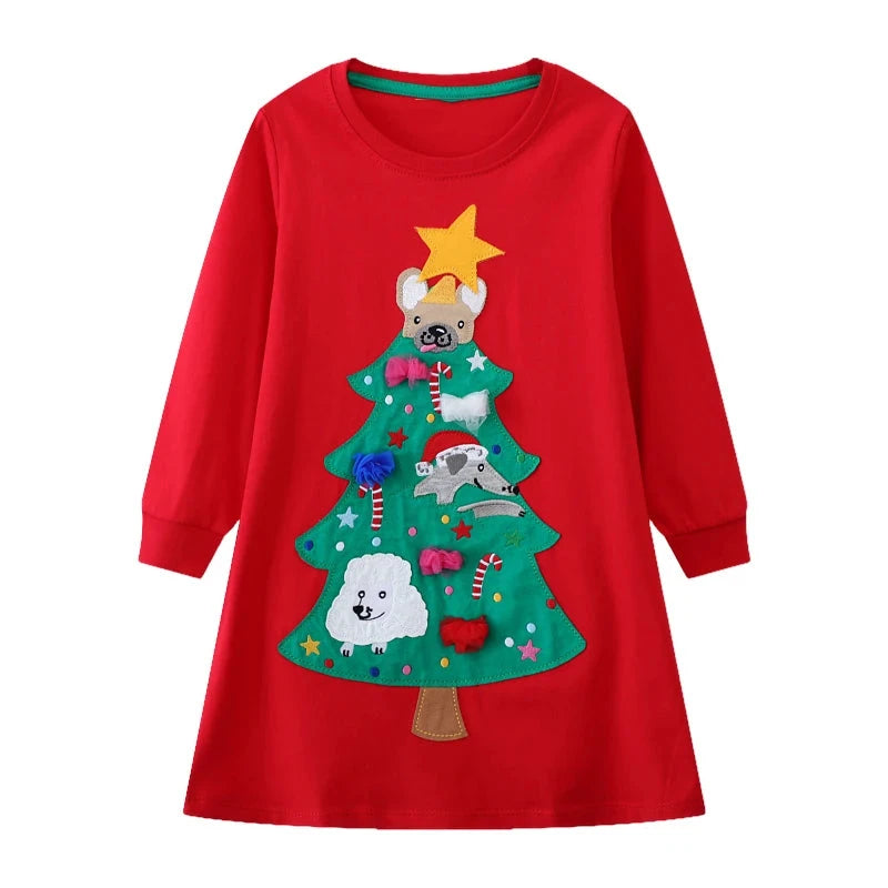 Vestido de Manga Comprida Árvore de Natal