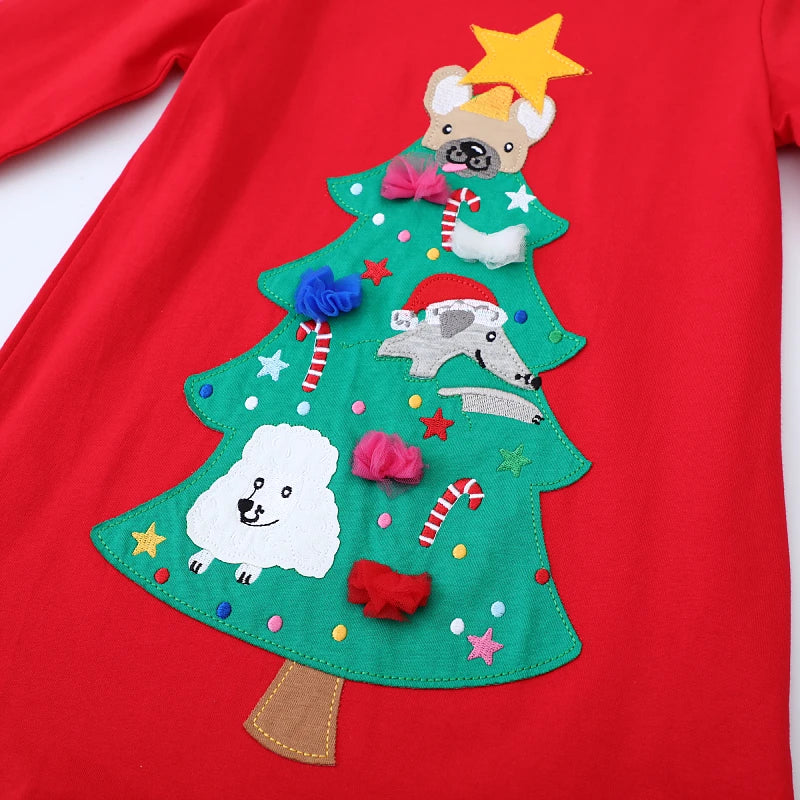 Vestido de Manga Comprida Árvore de Natal